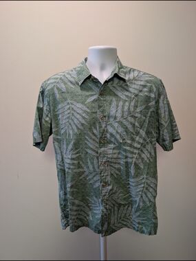 Men's Green Leaf-Print Short-Sleeve Button-Down Shirt